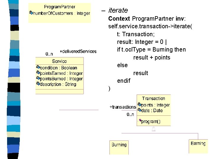 – iterate Context Program. Partner inv: self. service. transaction->iterate( t: Transaction; result: Integer =