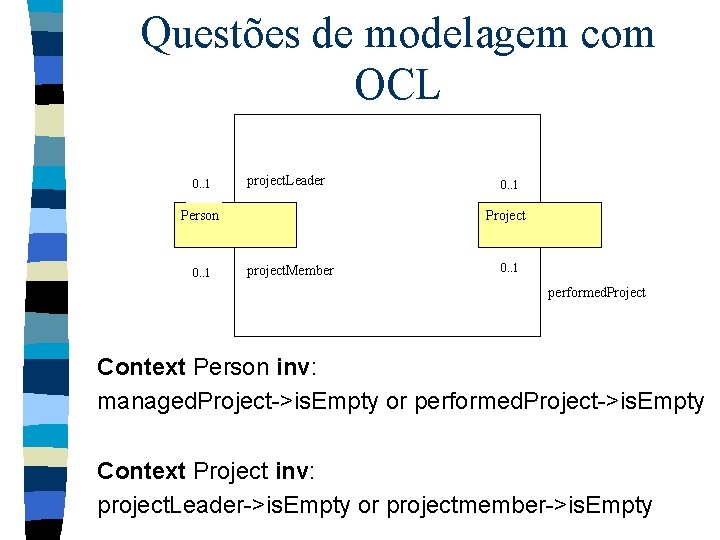 Questões de modelagem com OCL 0. . 1 project. Leader Person 0. . 1