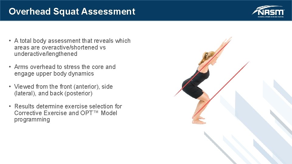 Overhead Squat Assessment • A total body assessment that reveals which areas are overactive/shortened