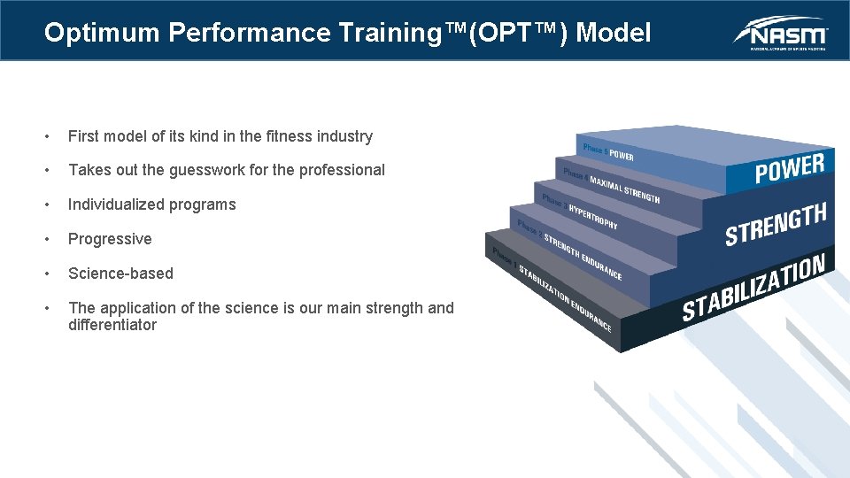 Optimum Performance Training™(OPT™) Model • First model of its kind in the fitness industry