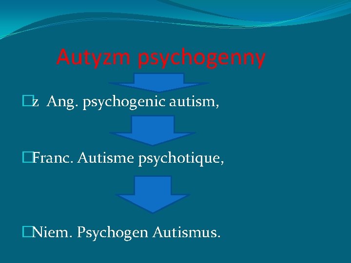 Autyzm psychogenny �z Ang. psychogenic autism, �Franc. Autisme psychotique, �Niem. Psychogen Autismus. 
