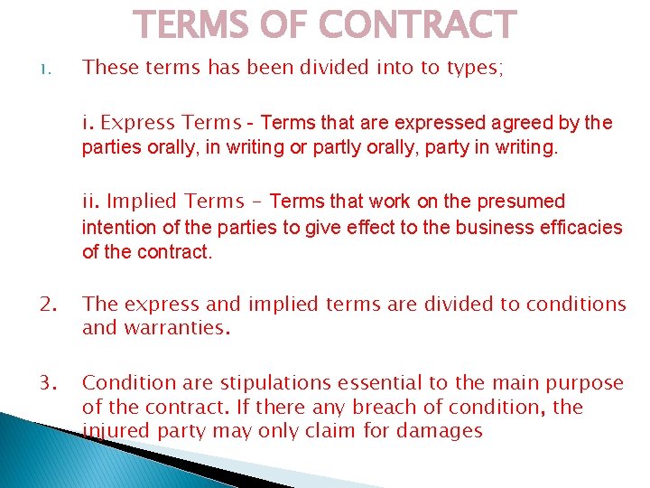 TERMS OF CONTRACT 1. These terms has been divided into to types; i. Express