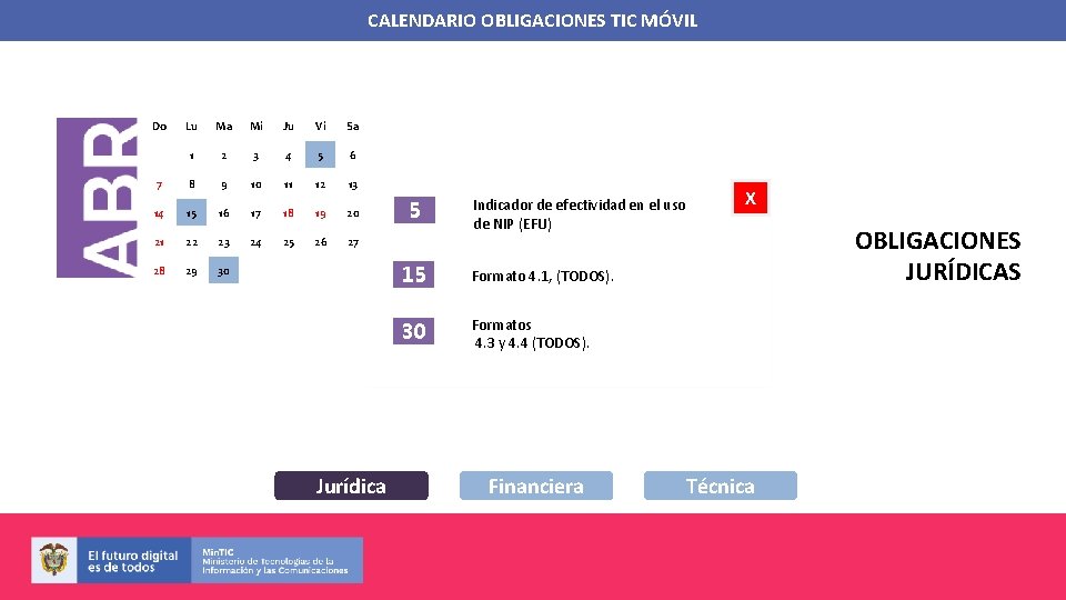 CALENDARIO OBLIGACIONES TIC MÓVIL Do Lu Ma Mi Ju Vi Sa 1 2 3