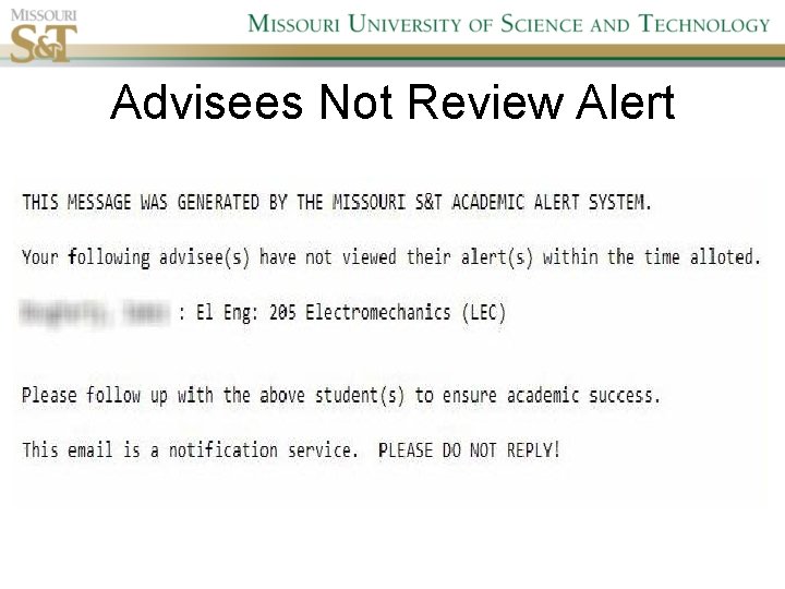 Advisees Not Review Alert 