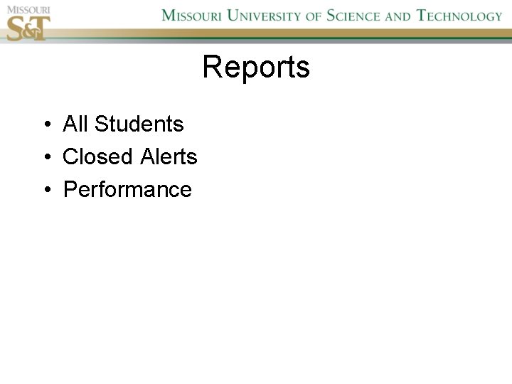 Reports • All Students • Closed Alerts • Performance 