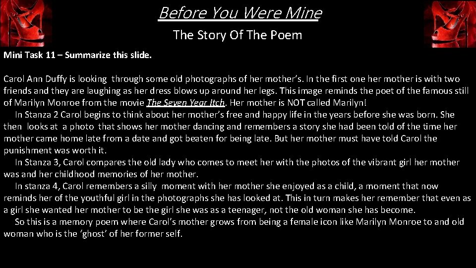 Before You Were Mine The Story Of The Poem Mini Task 11 – Summarize