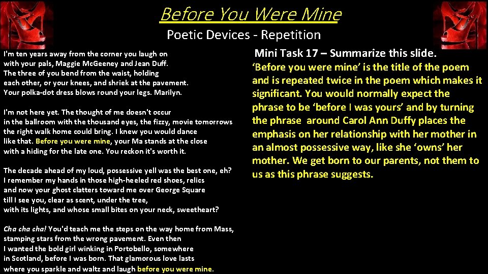 Before You Were Mine Poetic Devices - Repetition I'm ten years away from the