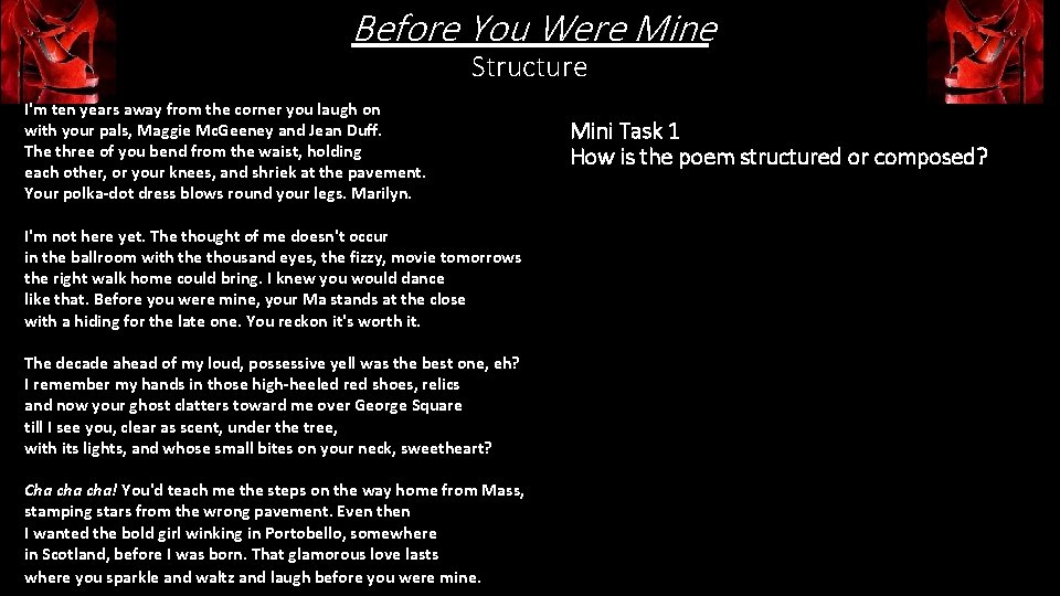 Before You Were Mine Structure I'm ten years away from the corner you laugh