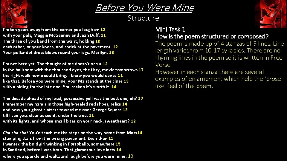 Before You Were Mine Structure I'm ten years away from the corner you laugh