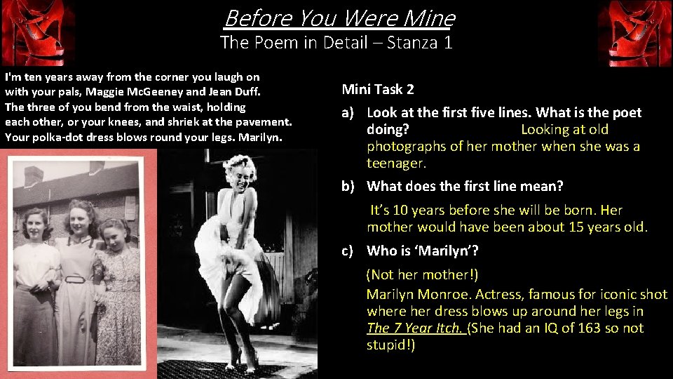 Before You Were Mine The Poem in Detail – Stanza 1 I'm ten years