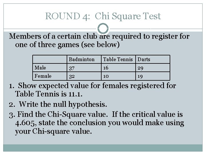 ROUND 4: Chi Square Test Members of a certain club are required to register