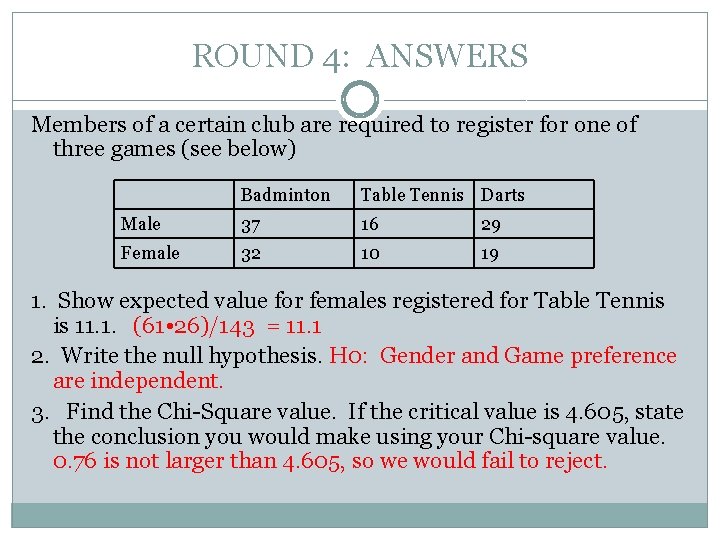 ROUND 4: ANSWERS Members of a certain club are required to register for one