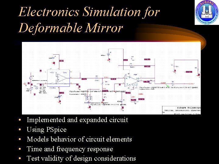 Electronics Simulation for Deformable Mirror • • • Implemented and expanded circuit Using PSpice