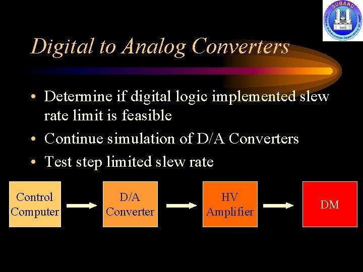 Digital to Analog Converters • Determine if digital logic implemented slew rate limit is