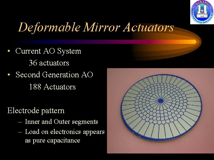 Deformable Mirror Actuators • Current AO System 36 actuators • Second Generation AO 188