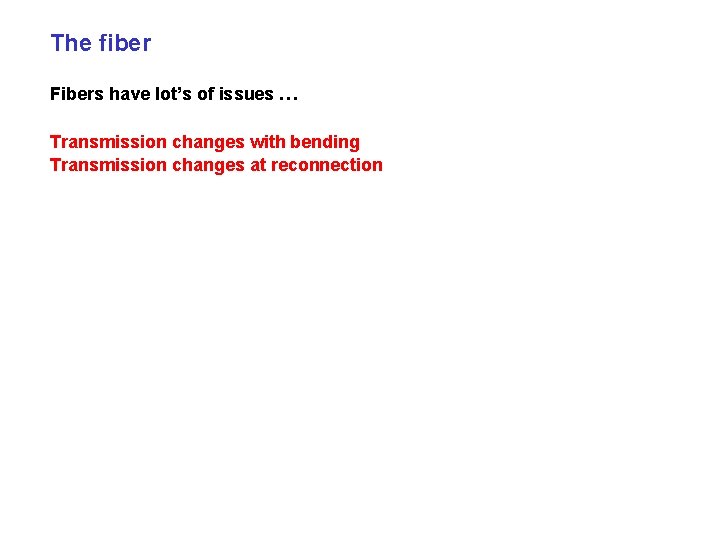 The fiber Fibers have lot’s of issues … Transmission changes with bending Transmission changes