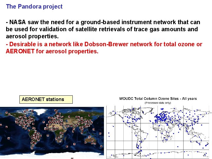 The Pandora project - NASA saw the need for a ground-based instrument network that