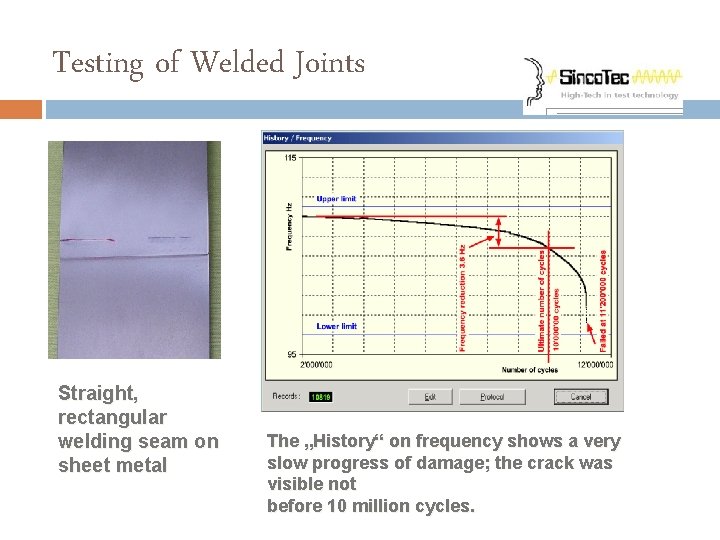 Testing of Welded Joints Straight, rectangular welding seam on sheet metal The „History“ on