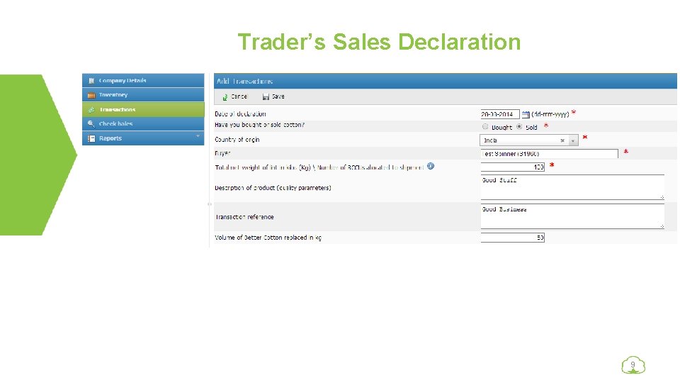Trader’s Sales Declaration 9 