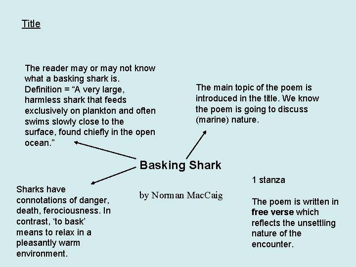 Title The reader may or may not know what a basking shark is. Definition