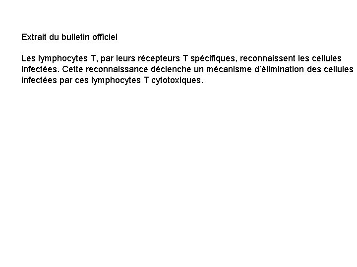 Extrait du bulletin officiel Les lymphocytes T, par leurs récepteurs T spécifiques, reconnaissent les