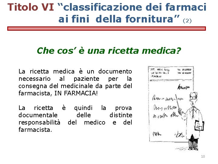 Titolo VI “classificazione dei farmaci ai fini della fornitura” (2) Che cos’ è una