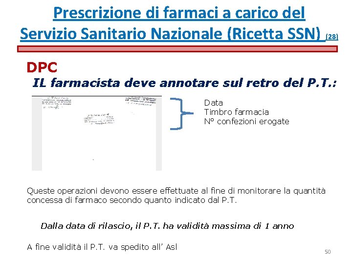 Prescrizione di farmaci a carico del Servizio Sanitario Nazionale (Ricetta SSN) (28) DPC IL Prescrizione di farmaci a carico del Servizio Sanitario Nazionale (Ricetta SSN) (28) DPC IL