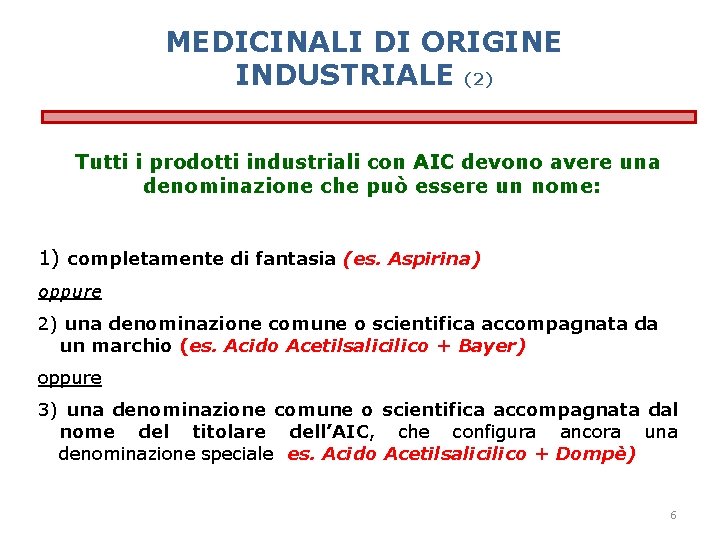 MEDICINALI DI ORIGINE INDUSTRIALE (2) Tutti i prodotti industriali con AIC devono avere una