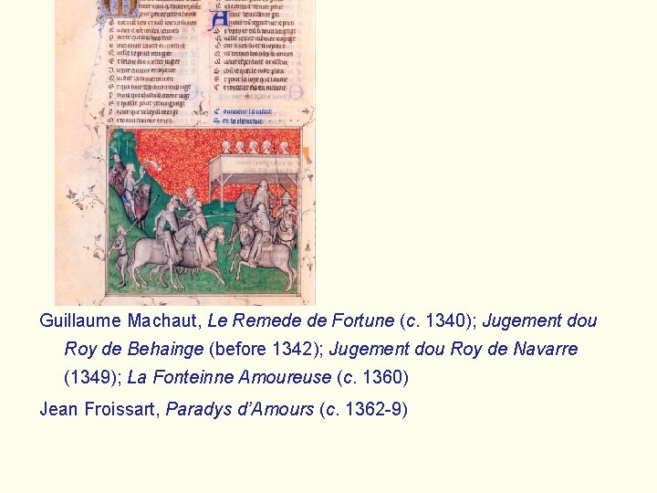 Guillaume Machaut, Le Remede de Fortune (c. 1340); Jugement dou Roy de Behainge (before