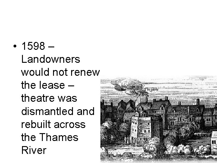  • 1598 – Landowners would not renew the lease – theatre was dismantled