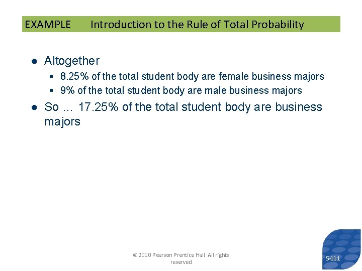 EXAMPLE Introduction to the Rule of Total Probability ● Altogether § 8. 25% of