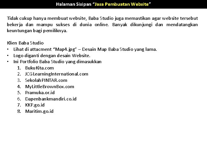 Halaman Sisipan “Jasa Pembuatan Website” Tidak cukup hanya membuat website, Baba Studio juga memastikan