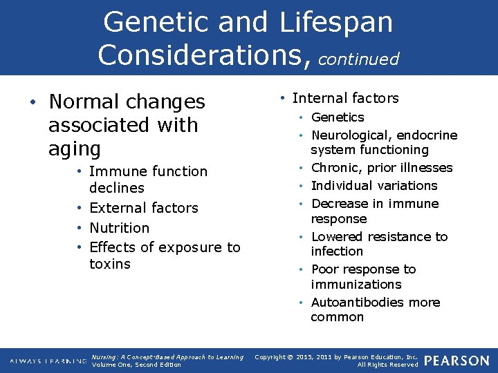 Genetic and Lifespan Considerations, continued • Normal changes associated with aging • Immune function