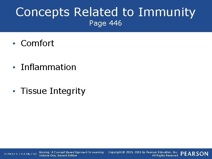 Concepts Related to Immunity Page 446 • Comfort • Inflammation • Tissue Integrity Nursing: