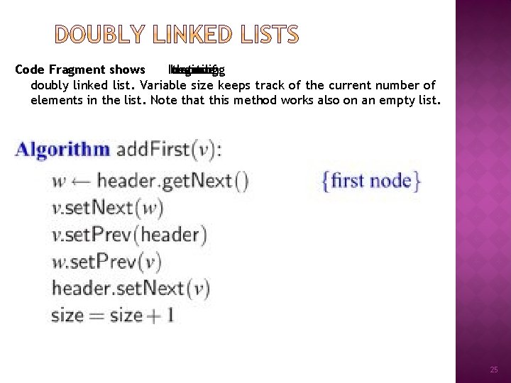 Code Fragment shows Inserting beginning the at new node vaa of doubly linked list.