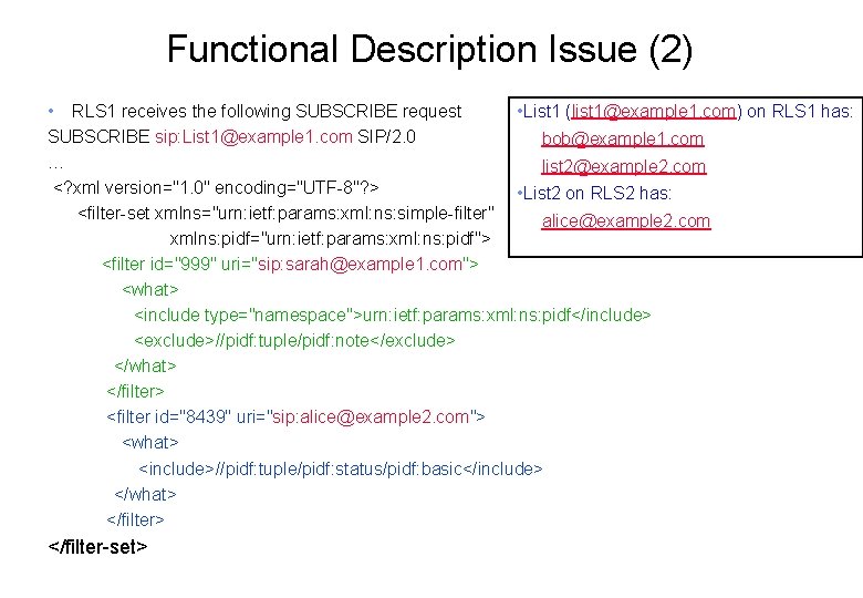 Functional Description Issue (2) • List 1 (list 1@example 1. com) on RLS 1