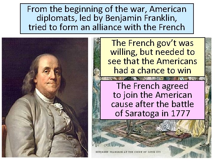 From the beginning of the war, American diplomats, led by Benjamin Franklin, tried to