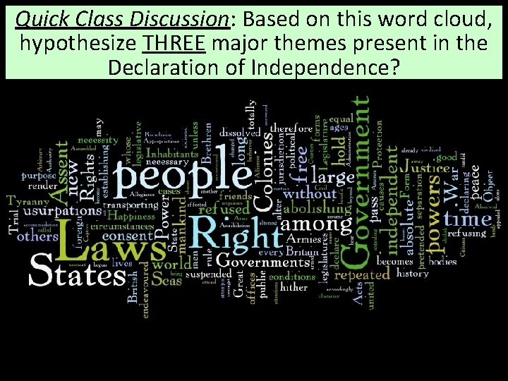Quick Class Discussion: Based on this word cloud, hypothesize THREE major themes present in