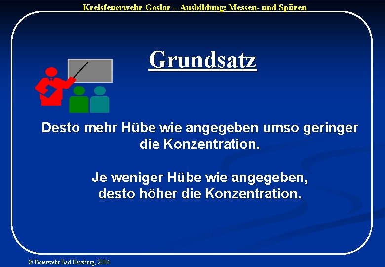 Kreisfeuerwehr Goslar – Ausbildung: Messen- und Spüren Grundsatz Desto mehr Hübe wie angegeben umso