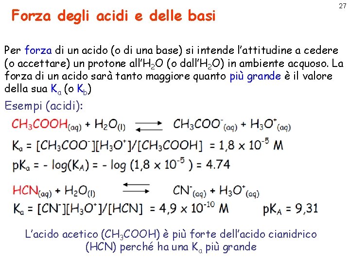 Forza degli acidi e delle basi 27 Per forza di un acido (o di