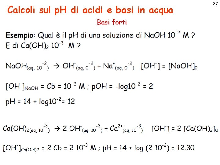 Calcoli sul p. H di acidi e basi in acqua Basi forti 37 