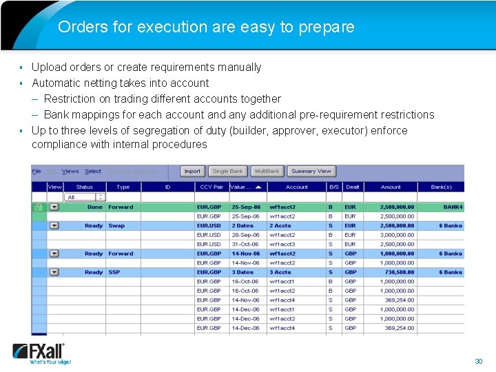 Orders for execution are easy to prepare § § § Upload orders or create