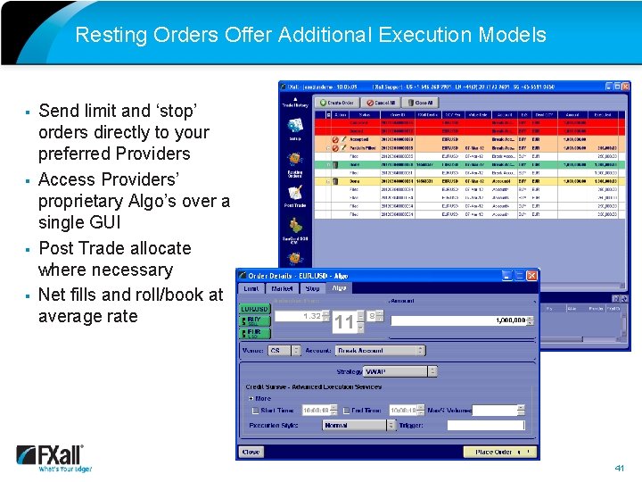 Resting Orders Offer Additional Execution Models § § Send limit and ‘stop’ orders directly