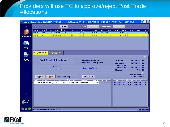 Providers will use TC to approve/reject Post Trade Allocations 46 