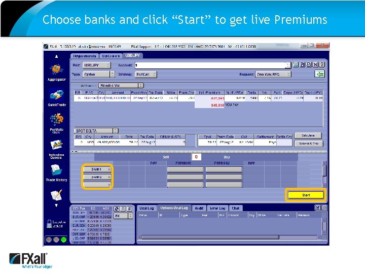 Choose banks and click “Start” to get live Premiums 