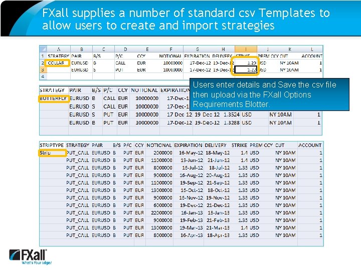 FXall supplies a number of standard csv Templates to allow users to create and