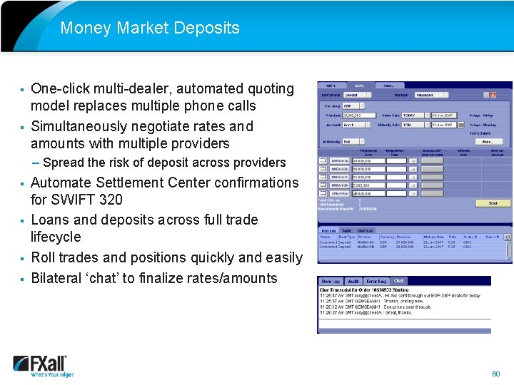 Money Market Deposits § § One-click multi-dealer, automated quoting model replaces multiple phone calls