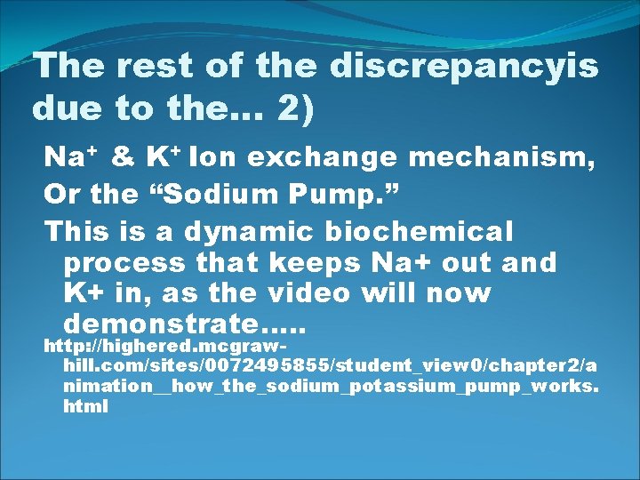 The rest of the discrepancyis due to the… 2) Na+ & K+ Ion exchange
