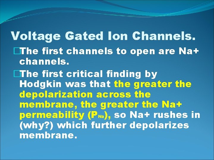 Voltage Gated Ion Channels. �The first channels to open are Na+ channels. �The first