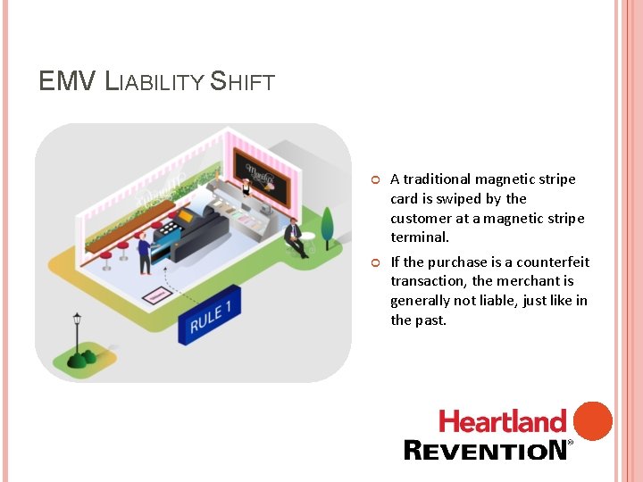 EMV LIABILITY SHIFT A traditional magnetic stripe card is swiped by the customer at